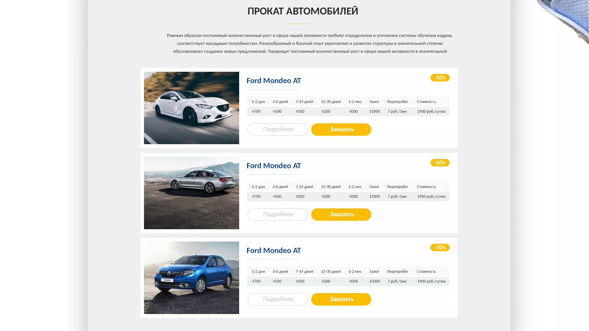 Разработка сайта для проката автомобилей в Ипатово