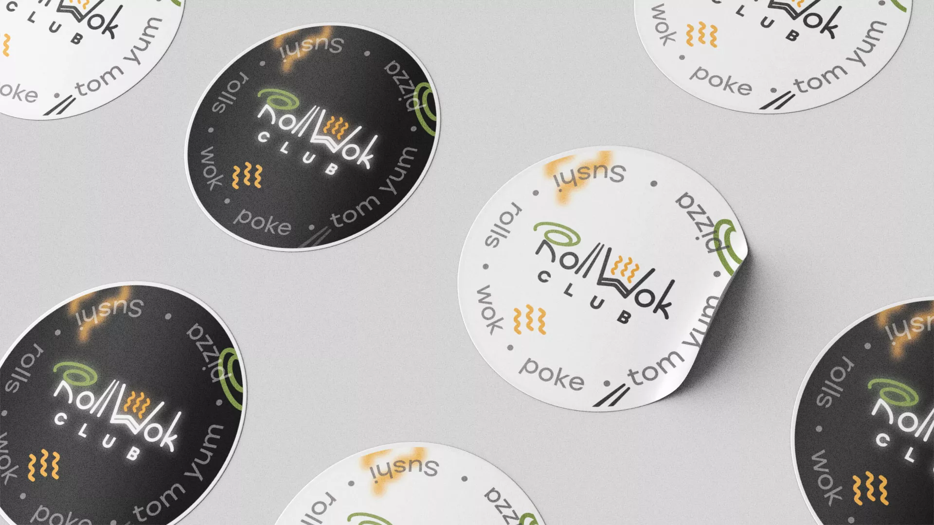 Разработка наклеек для суши-бара «Roll Wok Club» в Ипатово